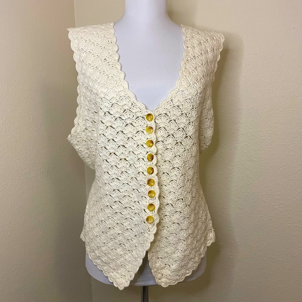 Vintage Worthington Crochet Button Up Vest